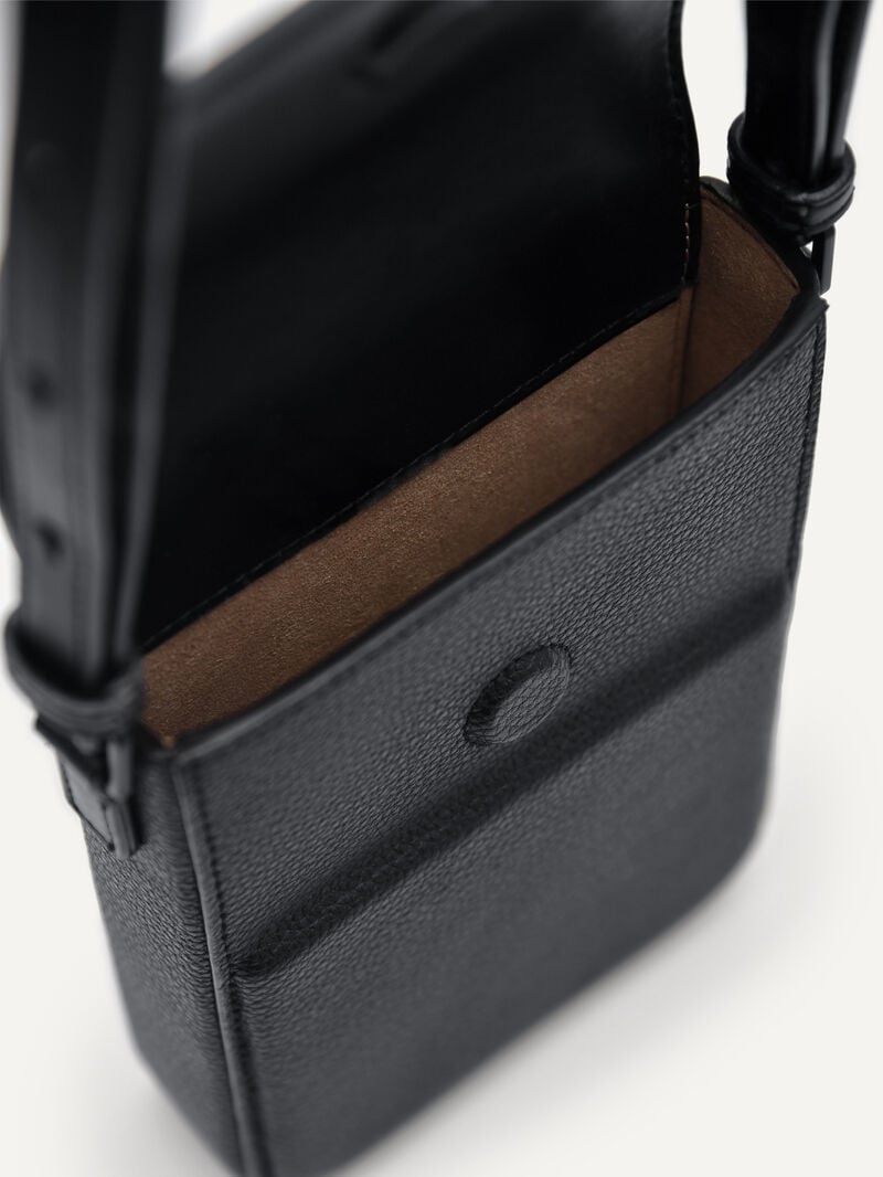 Pedro Embossed Leather Phone Pouch Men Tech Accessories Black | Q9Q-2624