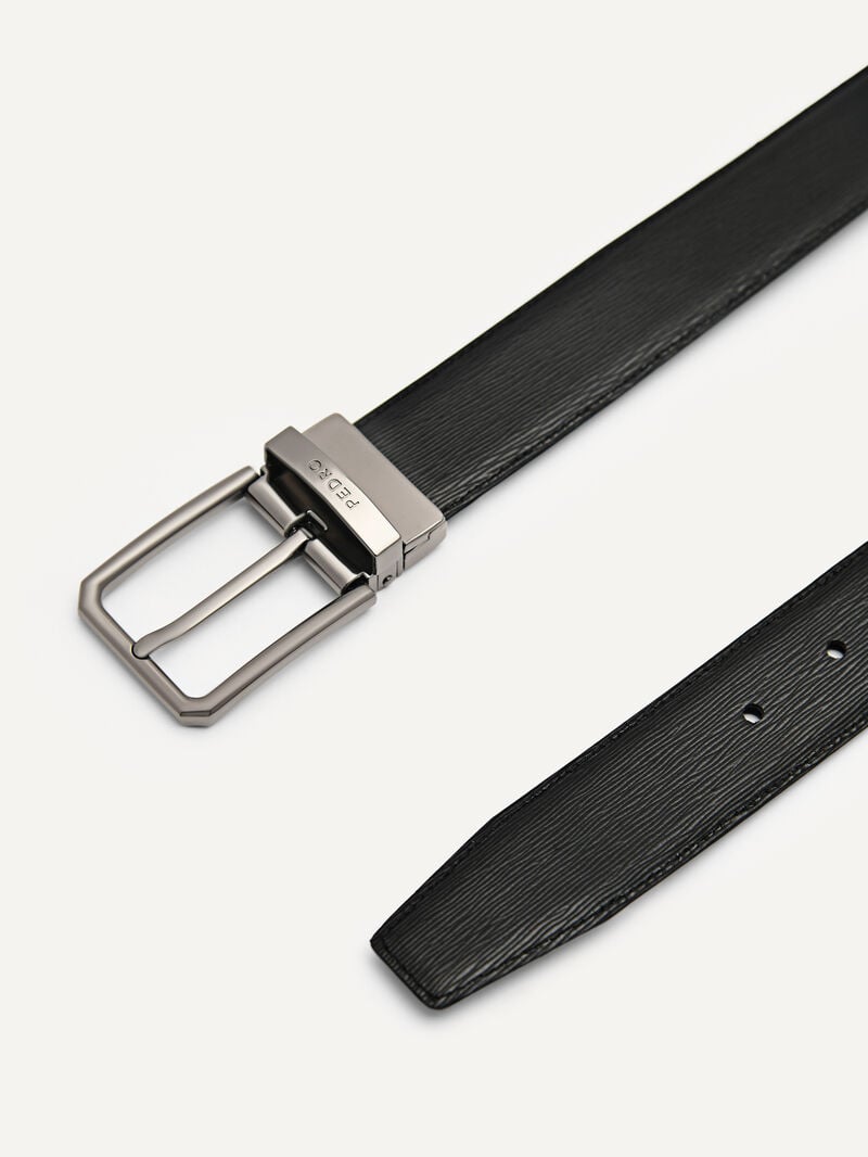 Pedro Embossed Leather Reversible Pin Men Belts Black | Q9Q-2621