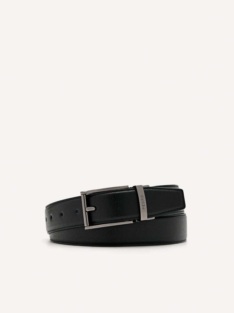 Pedro Embossed Leather Reversible Pin Men Belts Black | Q9Q-2620