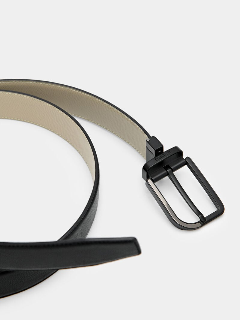 Pedro Embossed Leather Reversible Pin Men Belts Black | Q9Q-2619