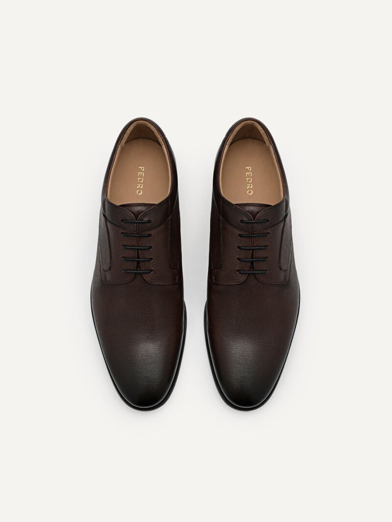 Pedro Embossed Leather Shoes Men Derby Shoes Dark Brown | Q9Q-2632