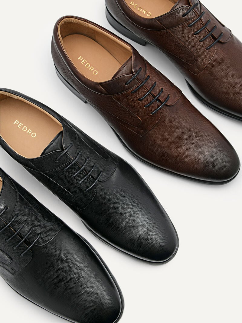 Pedro Embossed Leather Shoes Men Derby Shoes Dark Brown | Q9Q-2632