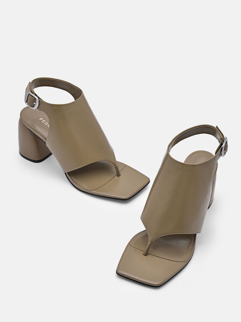Pedro Este Leather Women Heel Sandals Olive | Q9Q-1477