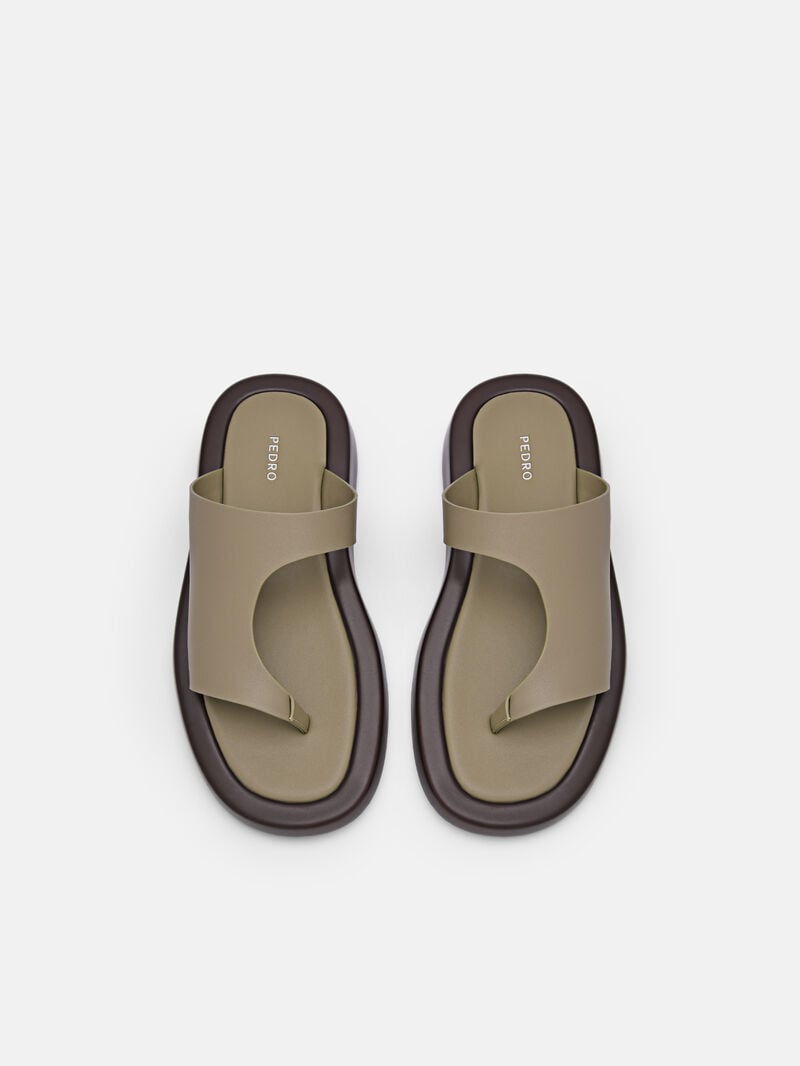 Pedro Este Thong Sandals Women Flats Olive | Q9Q-1865