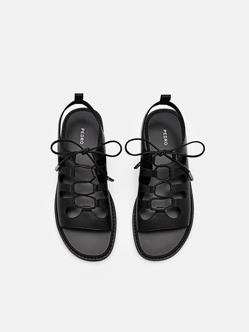 Pedro Ethel Laced Sandals Women Flats Black | Q9Q-1860