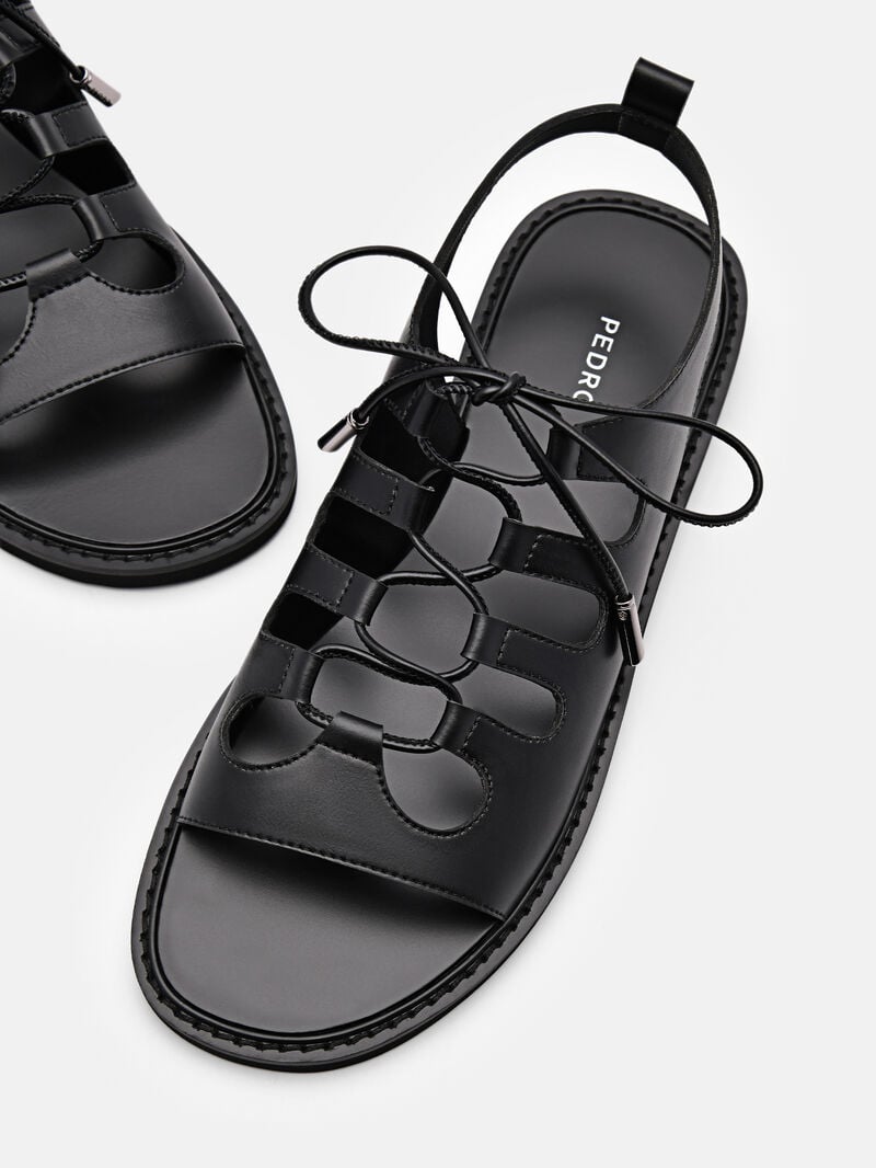Pedro Ethel Laced Sandals Women Flats Black | Q9Q-1860