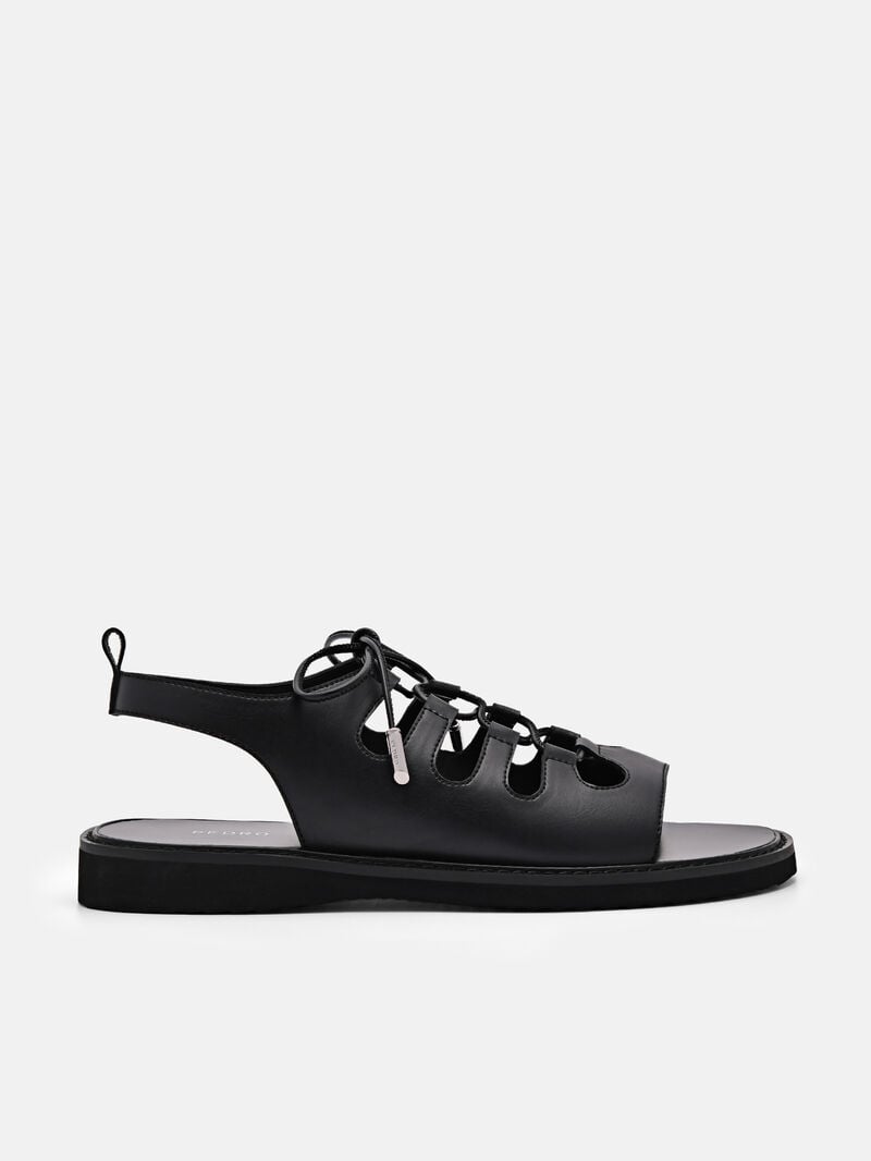 Pedro Ethel Laced Sandals Women Flats Black | Q9Q-1860