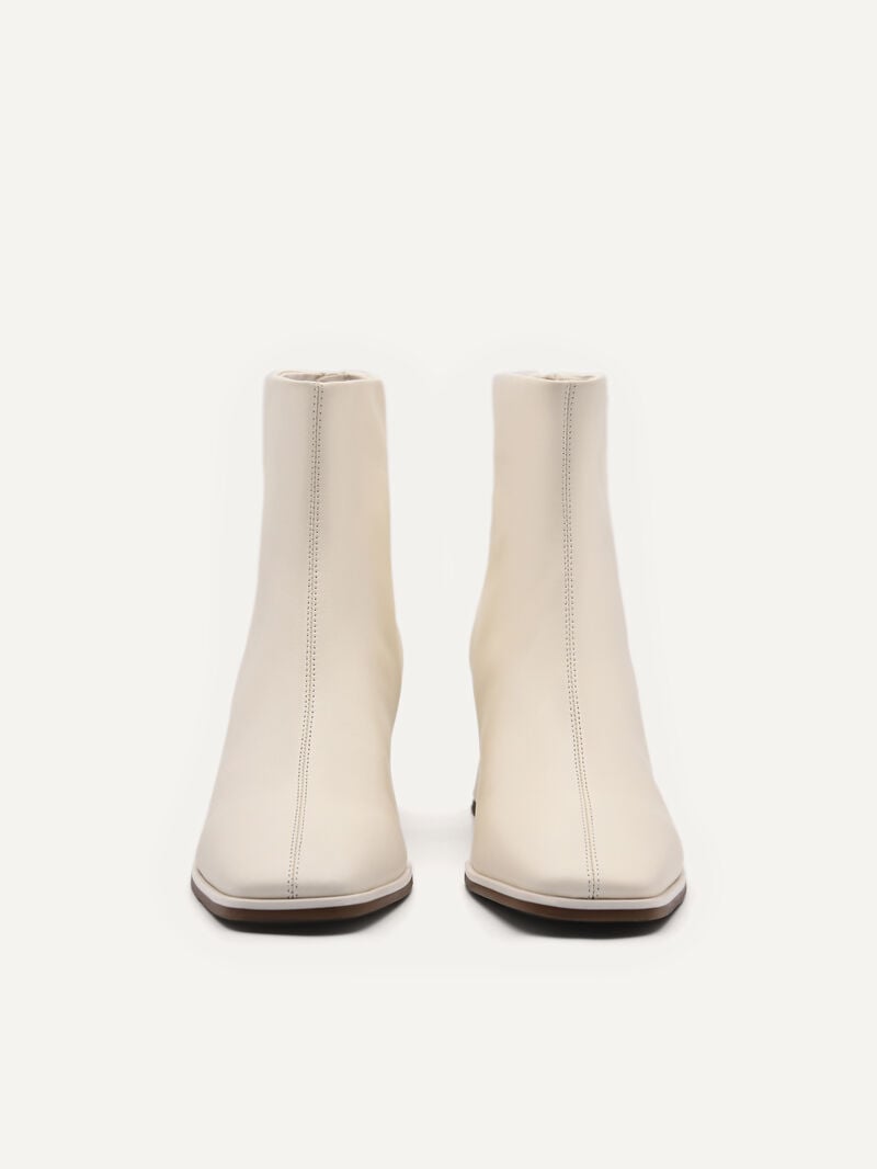 Pedro Eva Leather Heel Boots Women Ankle Boots Chalk | Q9Q-1366