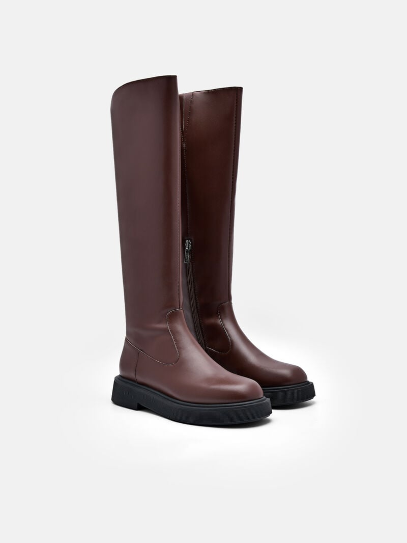 Pedro Flo Leather Knee Boots Women Knee-High Boots Dark Brown | Q9Q-1361