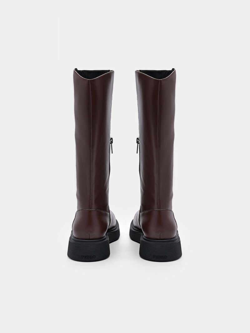 Pedro Flo Leather Knee Boots Women Knee-High Boots Dark Brown | Q9Q-1361