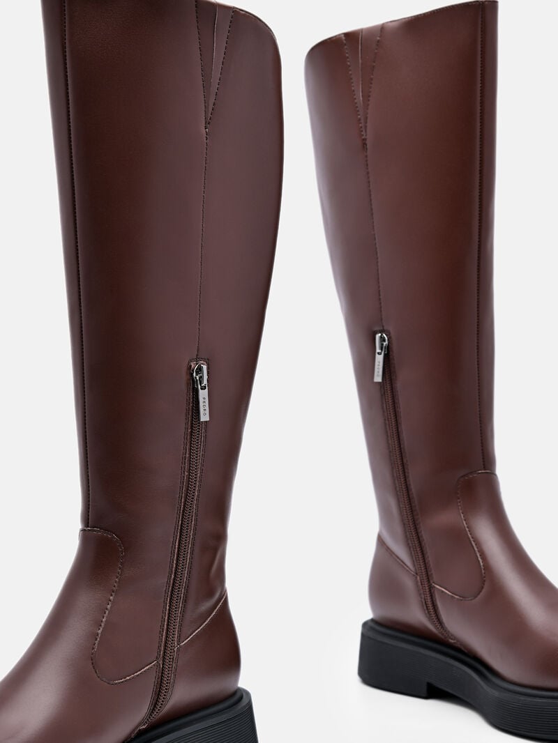 Pedro Flo Leather Knee Boots Women Knee-High Boots Dark Brown | Q9Q-1361