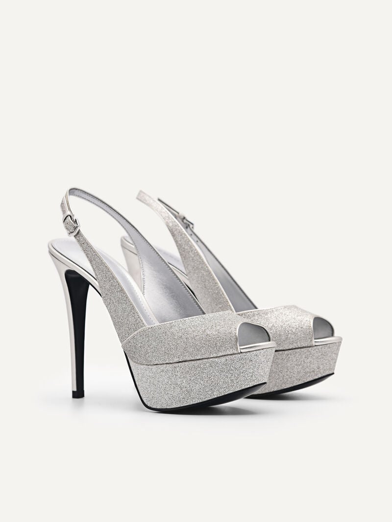 Pedro Glitter Slingback Women Heel Sandals Silver | Q9Q-1475