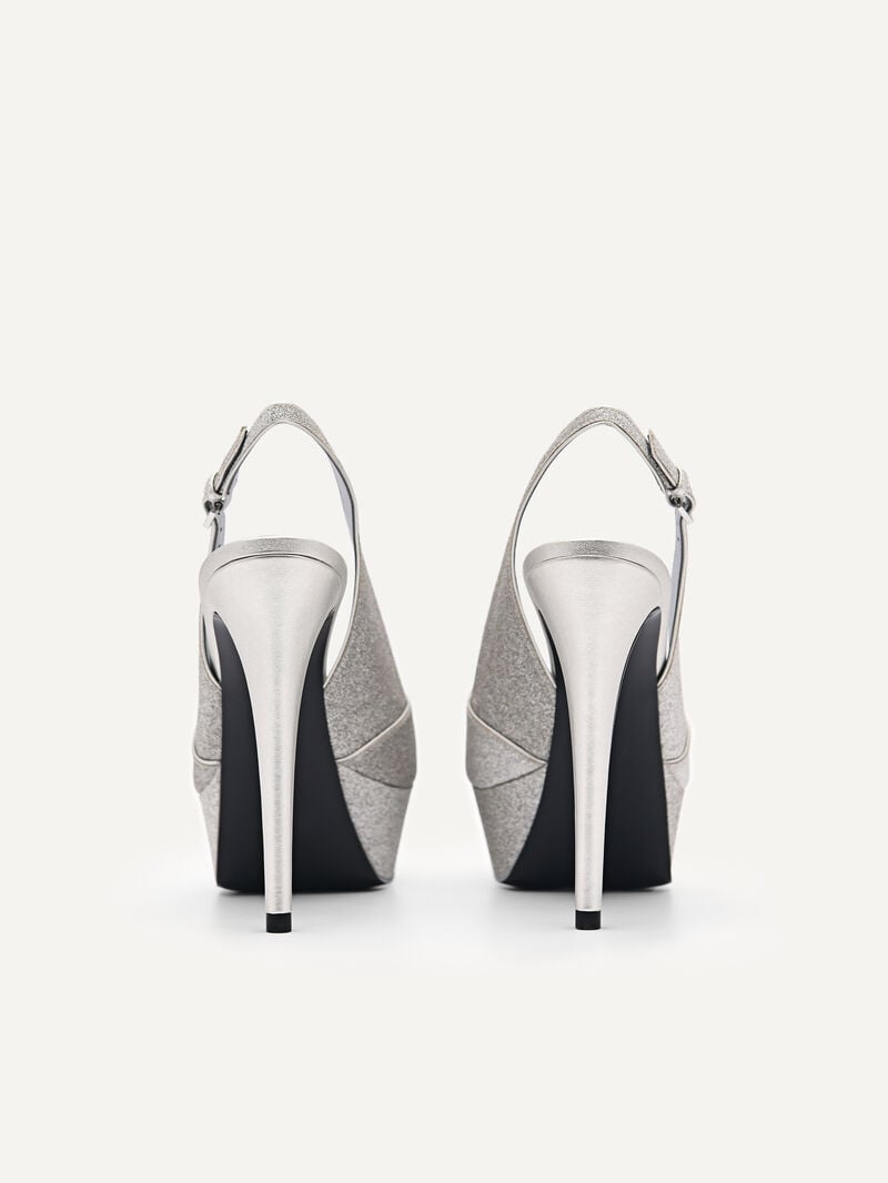 Pedro Glitter Slingback Women Heel Sandals Silver | Q9Q-1475