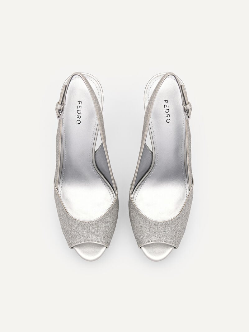 Pedro Glitter Slingback Women Heel Sandals Silver | Q9Q-1475