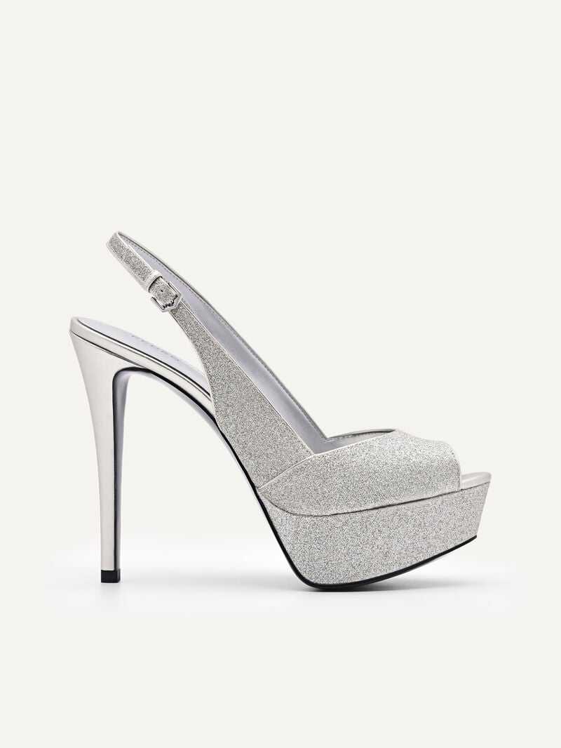 Pedro Glitter Slingback Women Heel Sandals Silver | Q9Q-1475