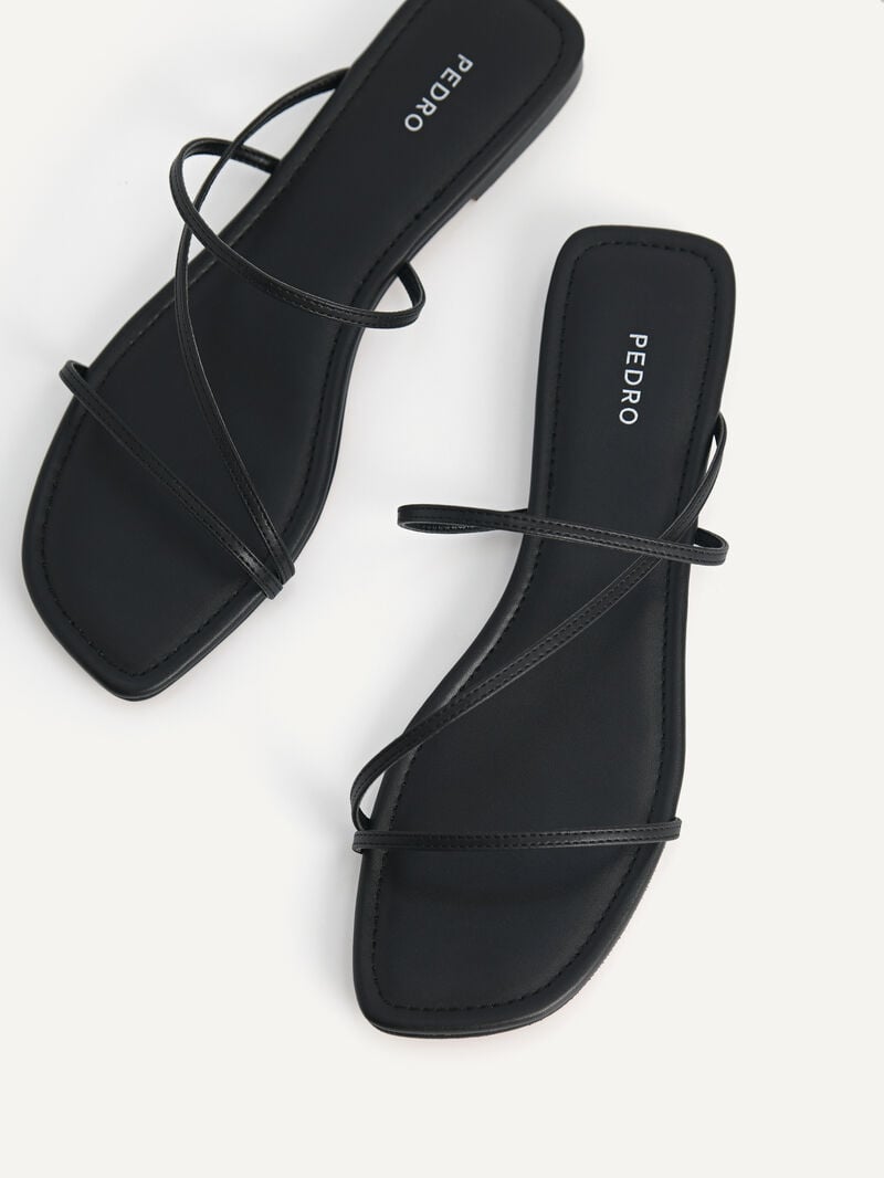 Pedro Gwyneth Strappy Women Flats Black | Q9Q-2574
