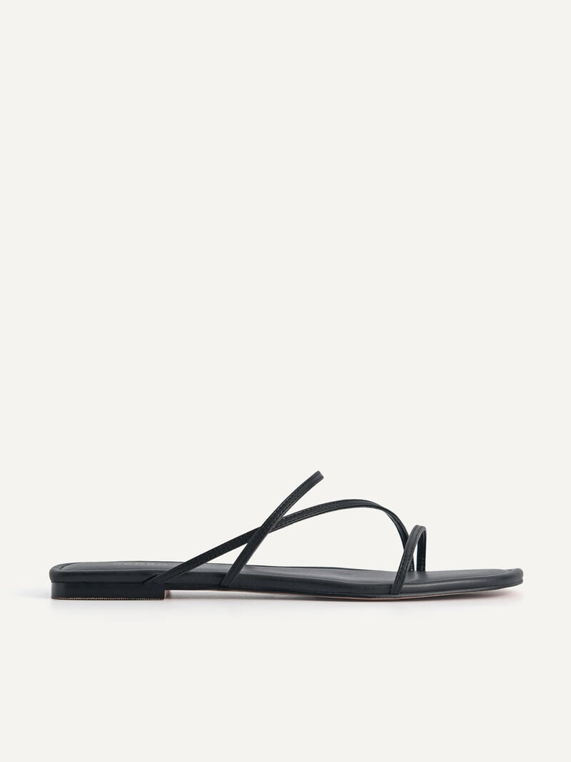 Pedro Gwyneth Strappy Women Flats Black | Q9Q-2574