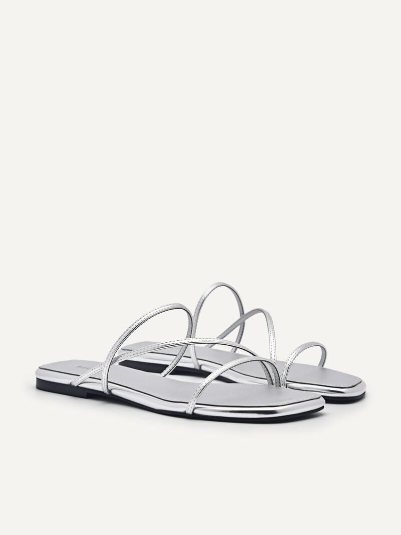 Pedro Gwyneth Strappy Women Flats Silver | Q9Q-2578