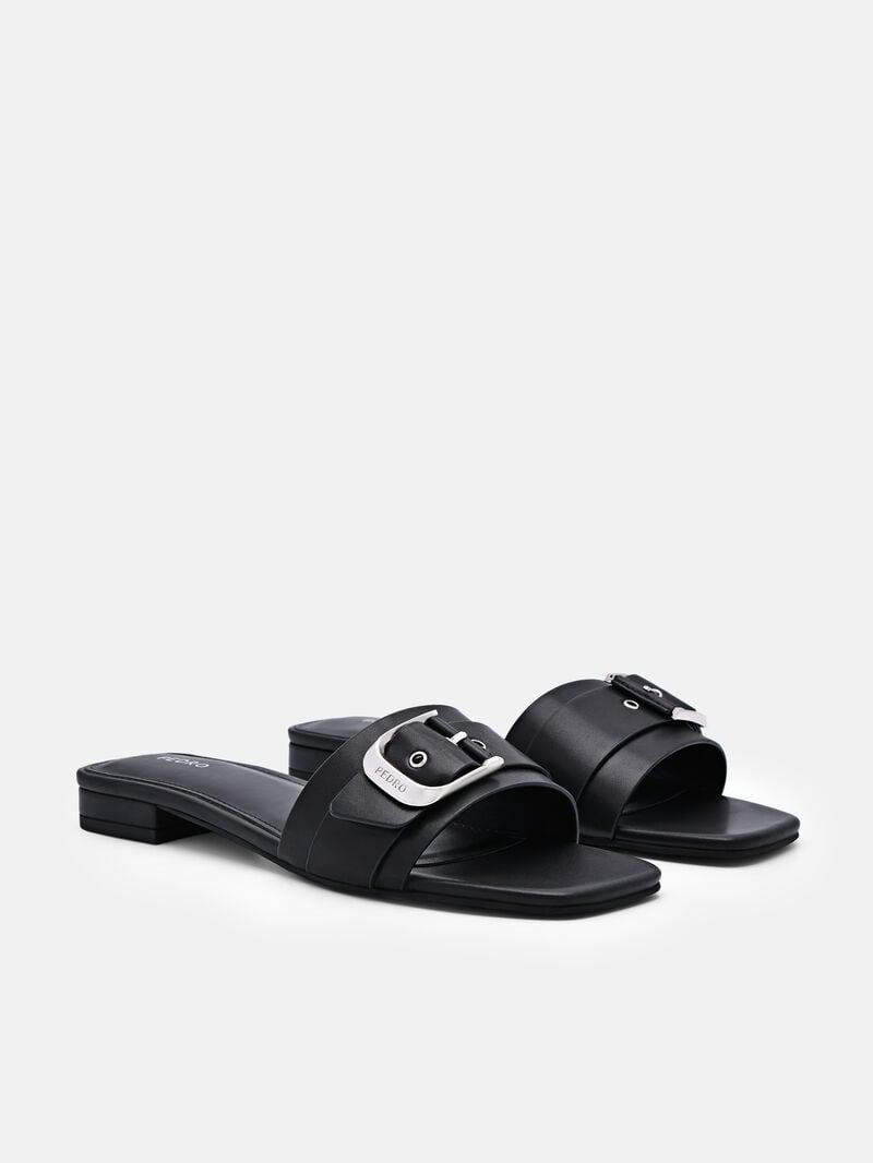 Pedro Helix Buckle Sandals Women Flats Black | Q9Q-2568