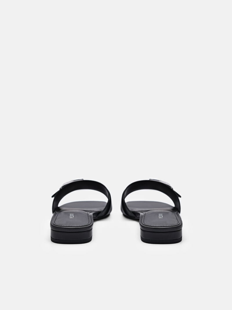 Pedro Helix Buckle Sandals Women Flats Black | Q9Q-2568