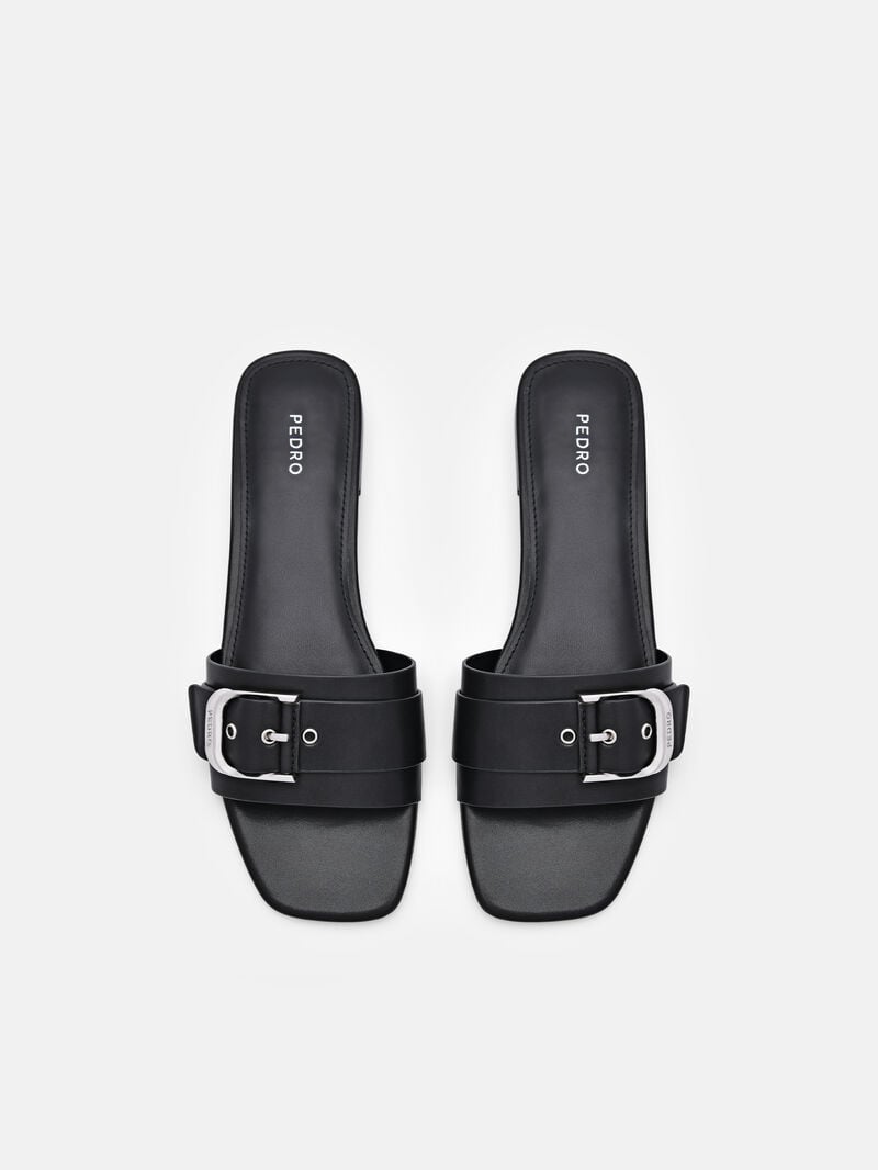 Pedro Helix Buckle Sandals Women Flats Black | Q9Q-2568
