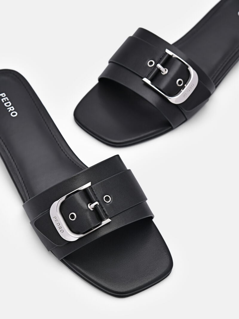 Pedro Helix Buckle Sandals Women Flats Black | Q9Q-2568