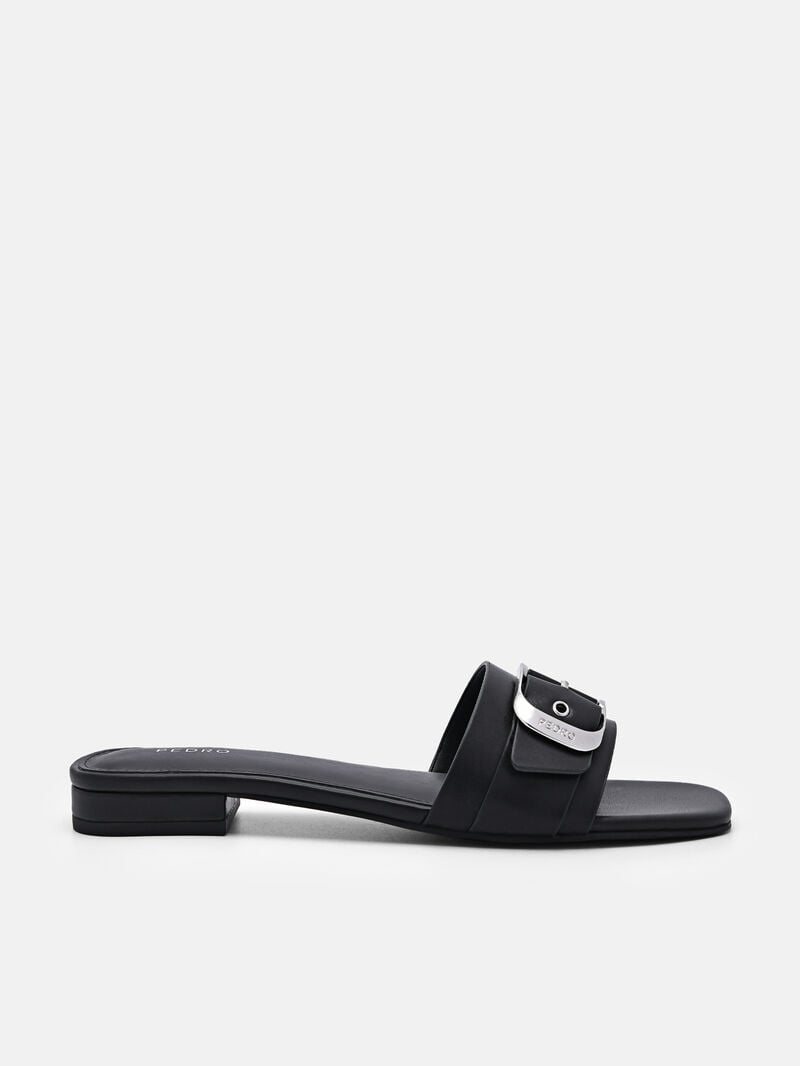 Pedro Helix Buckle Sandals Women Flats Black | Q9Q-2568