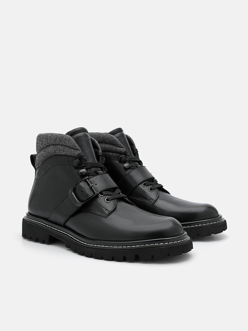 Pedro Helix Leather Boots Men Boots Black | Q9Q-2561