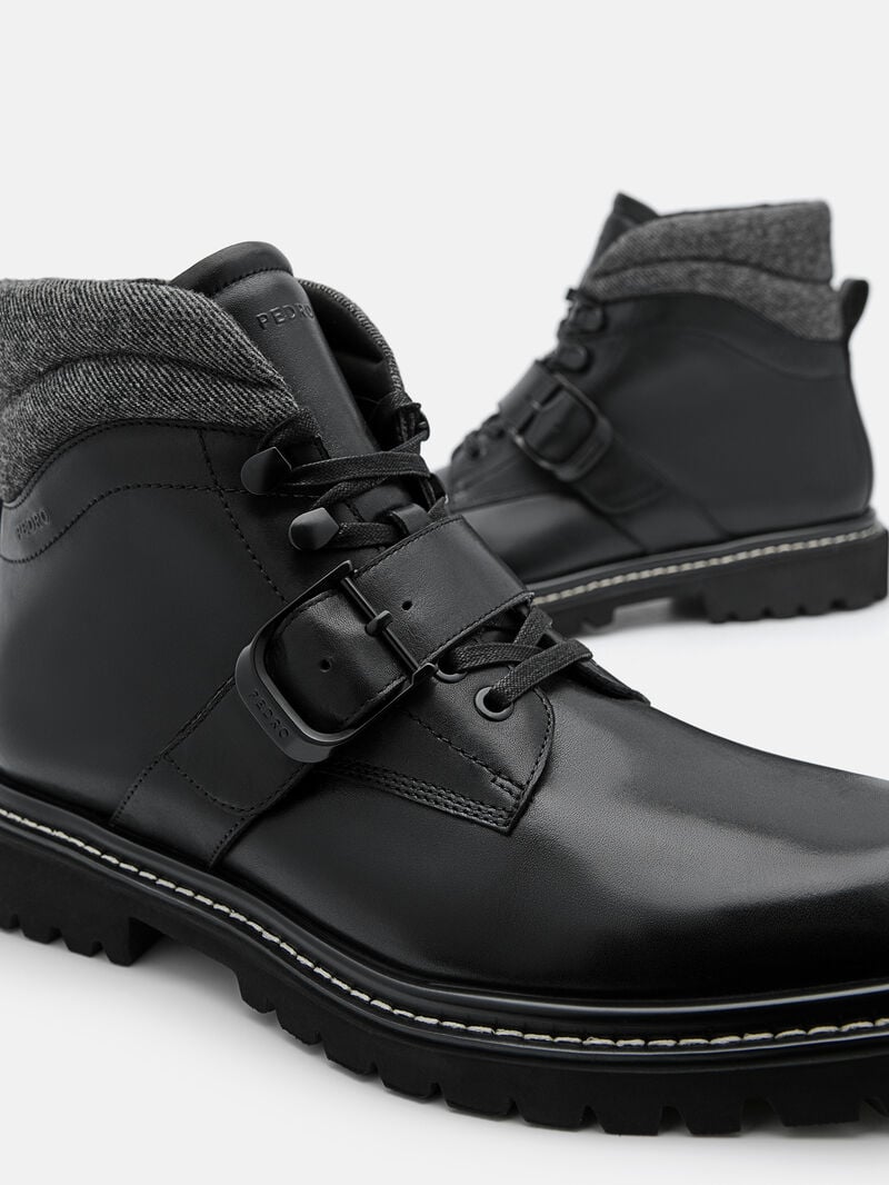 Pedro Helix Leather Boots Men Boots Black | Q9Q-2561