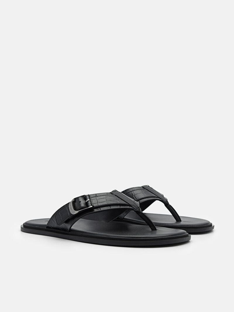 Pedro Helix Leather Thong Men Sandals Black | Q9Q-2558