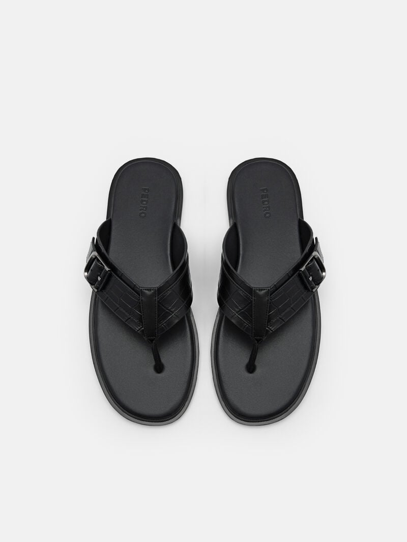 Pedro Helix Leather Thong Men Sandals Black | Q9Q-2558