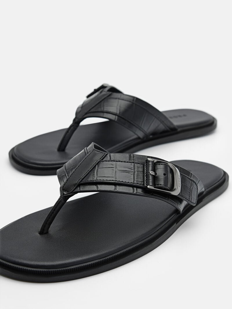 Pedro Helix Leather Thong Men Sandals Black | Q9Q-2558