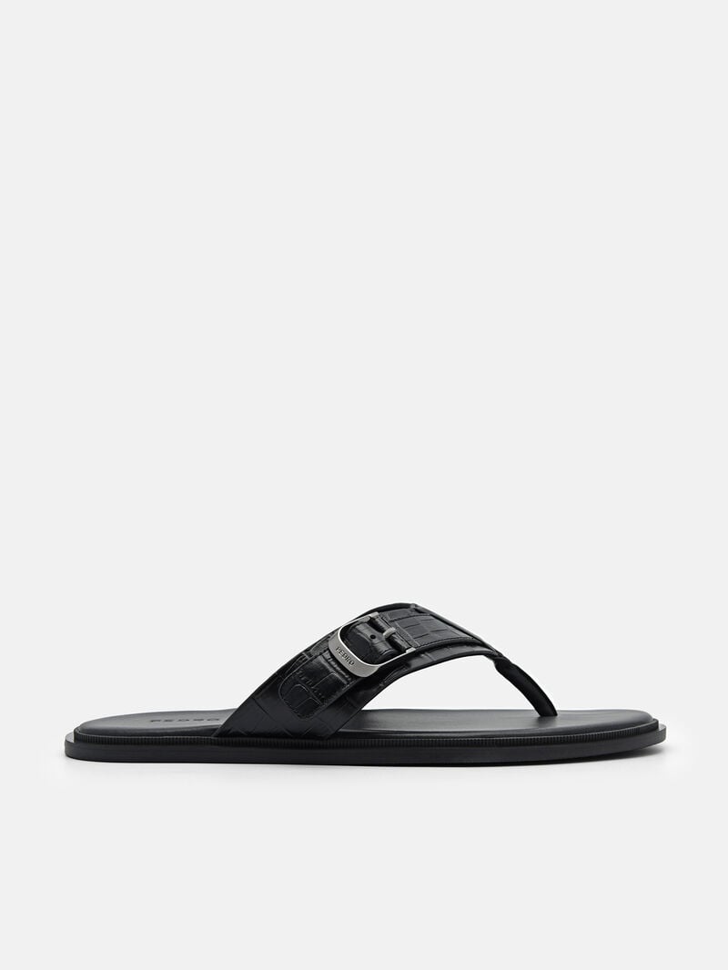 Pedro Helix Leather Thong Men Sandals Black | Q9Q-2558
