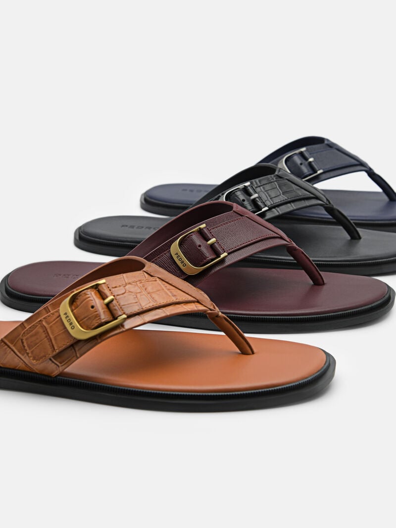 Pedro Helix Leather Thong Men Sandals Mahogany | Q9Q-2559