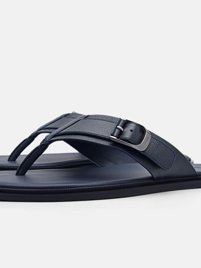 Pedro Helix Leather Thong Men Sandals Navy | Q9Q-2560