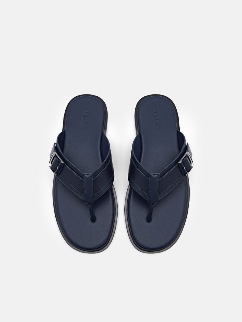 Pedro Helix Leather Thong Men Sandals Navy | Q9Q-2560