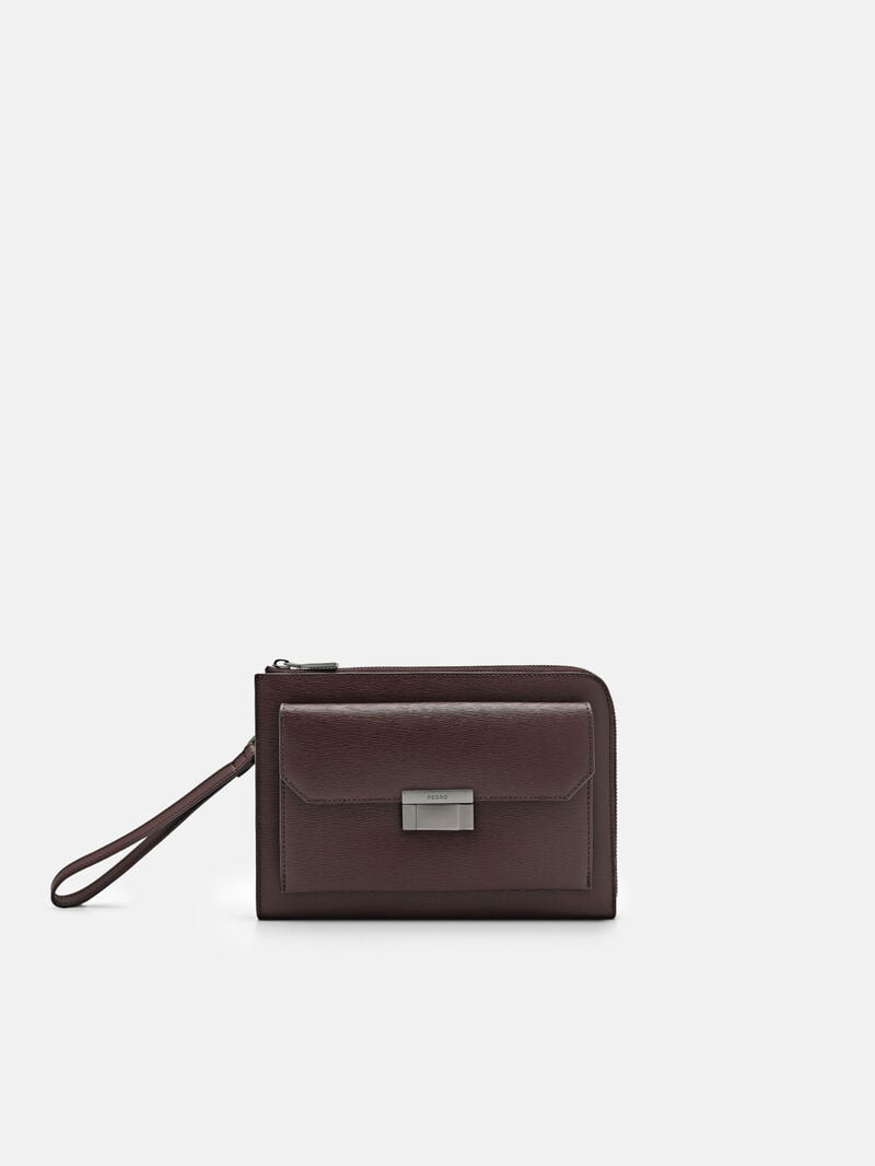 Pedro Henry Leather Bags Men Clutches Dark Brown | Q9Q-2527