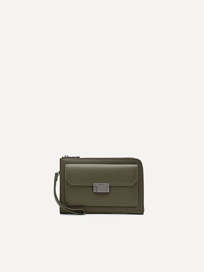 Pedro Henry Leather Bags Men Clutches Military Green | Q9Q-2525