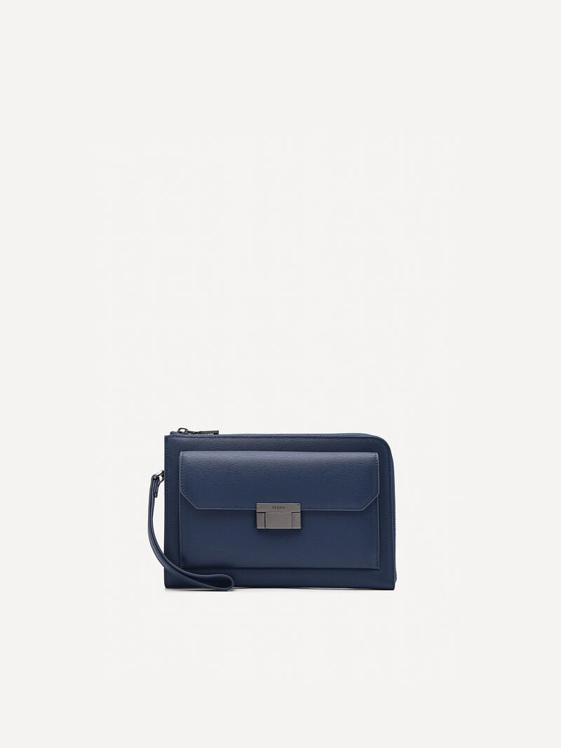 Pedro Henry Leather Bags Men Clutches Navy | Q9Q-2523