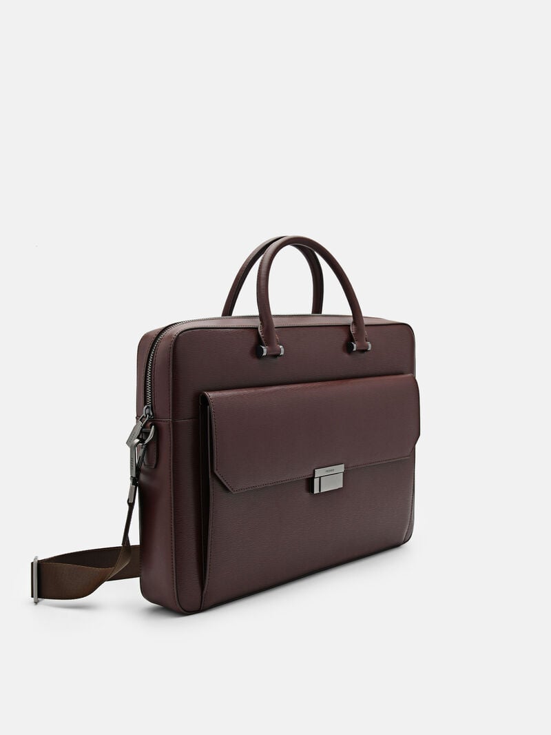 Pedro Henry Textured Leather Briefcase Men Business Bags Dark Brown | Q9Q-2510