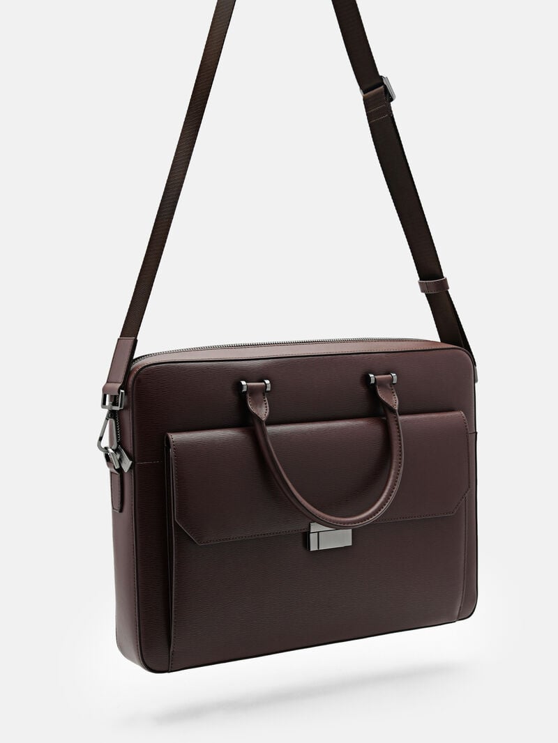 Pedro Henry Textured Leather Briefcase Men Business Bags Dark Brown | Q9Q-2510