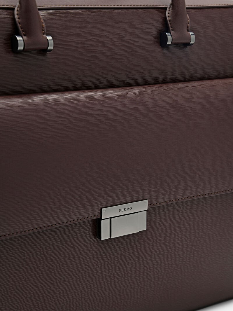 Pedro Henry Textured Leather Briefcase Men Business Bags Dark Brown | Q9Q-2510