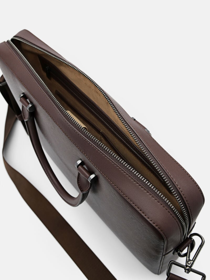 Pedro Henry Textured Leather Briefcase Men Business Bags Dark Brown | Q9Q-2510