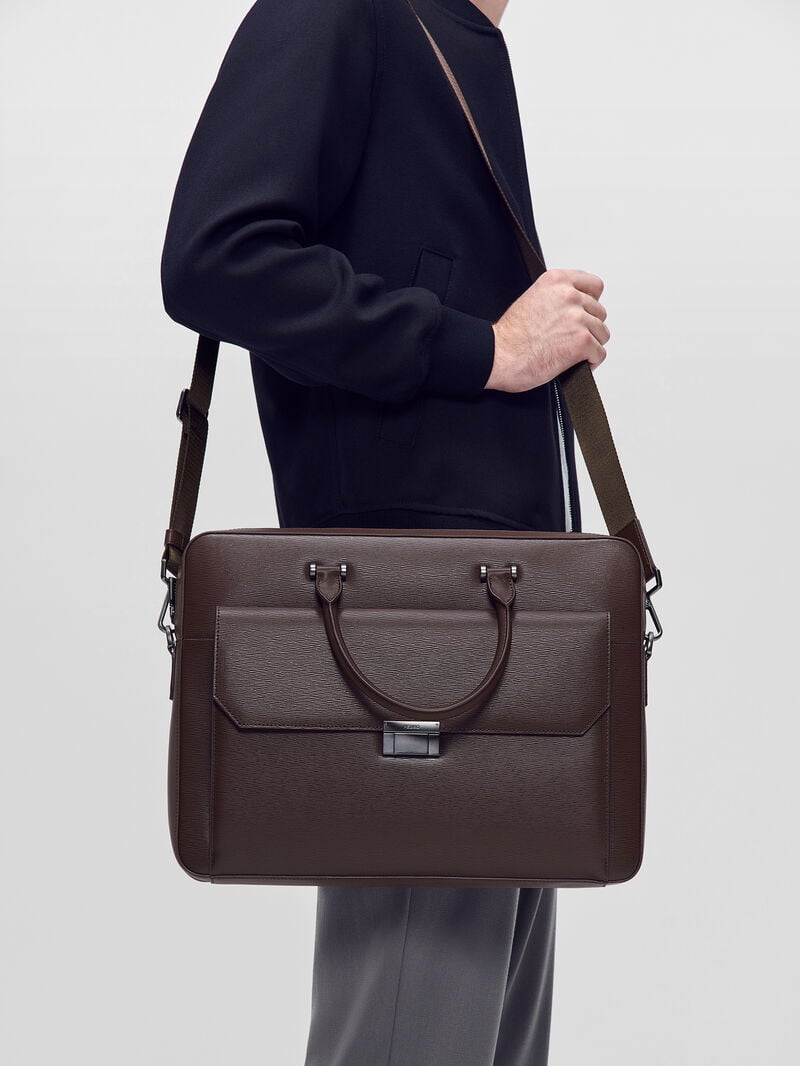 Pedro Henry Textured Leather Briefcase Men Business Bags Dark Brown | Q9Q-2510