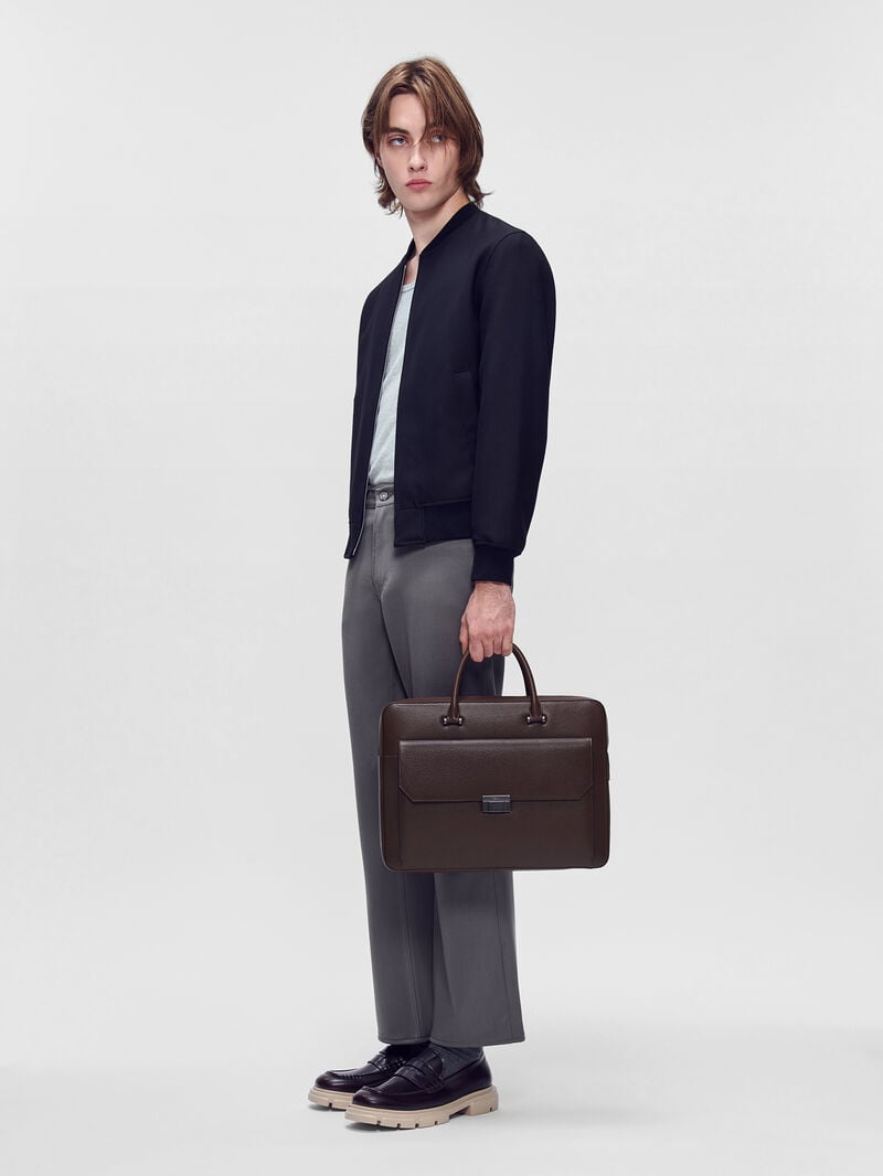 Pedro Henry Textured Leather Briefcase Men Business Bags Dark Brown | Q9Q-2510