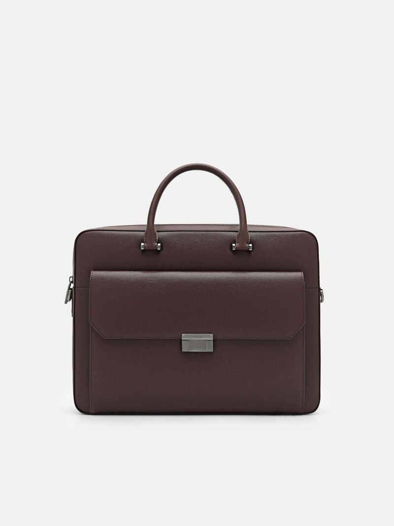 Pedro Henry Textured Leather Briefcase Men Business Bags Dark Brown | Q9Q-2510