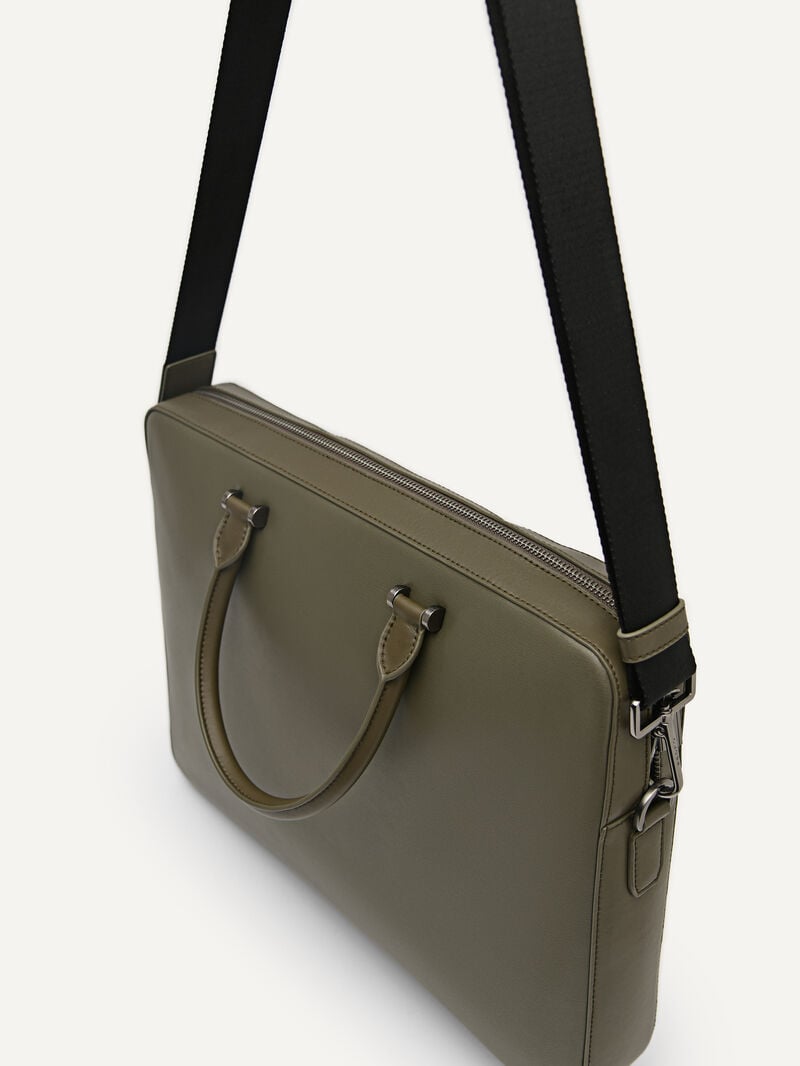 Pedro Henry Textured Leather Briefcase Men Business Bags Military Green | Q9Q-2508