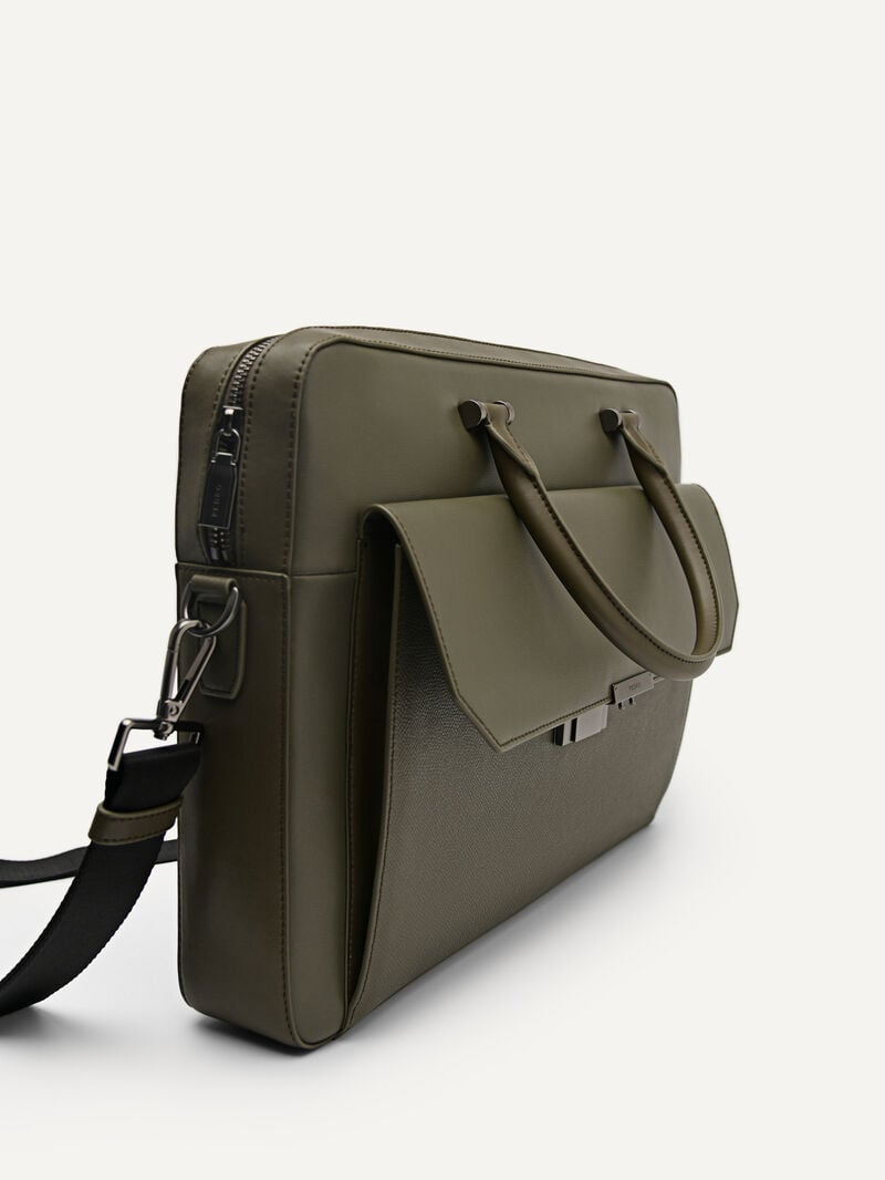 Pedro Henry Textured Leather Briefcase Men Business Bags Military Green | Q9Q-2508