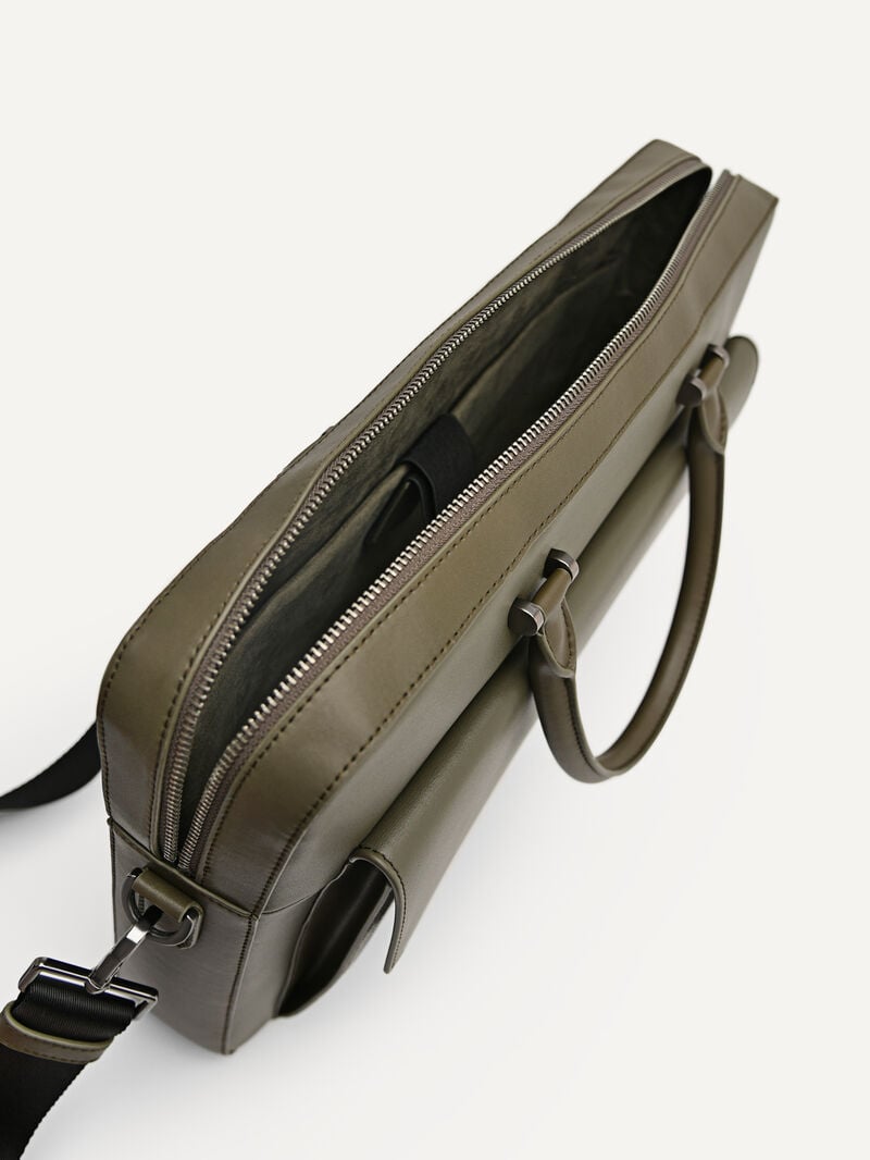 Pedro Henry Textured Leather Briefcase Men Business Bags Military Green | Q9Q-2508