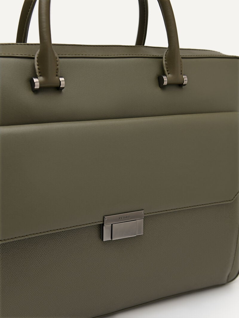Pedro Henry Textured Leather Briefcase Men Business Bags Military Green | Q9Q-2508
